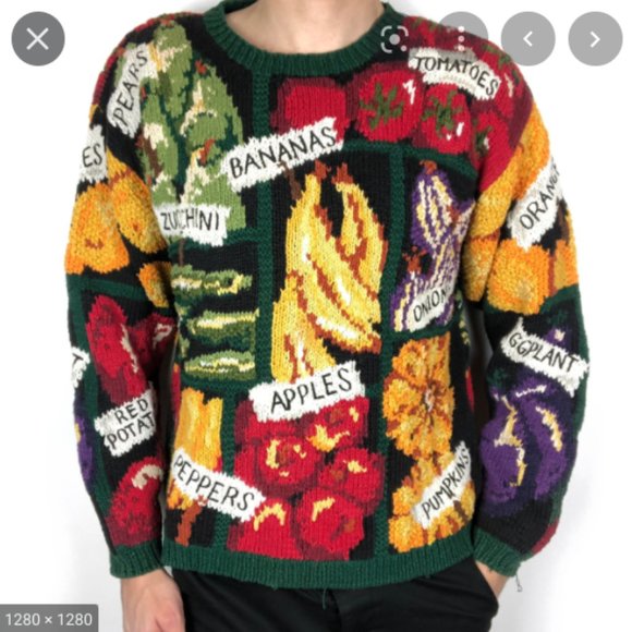 Vintage Sweaters - VINTAGE Retro Alexandra Bartlett Hand Made Knit Vegetable Fall Cozy Sweater MP